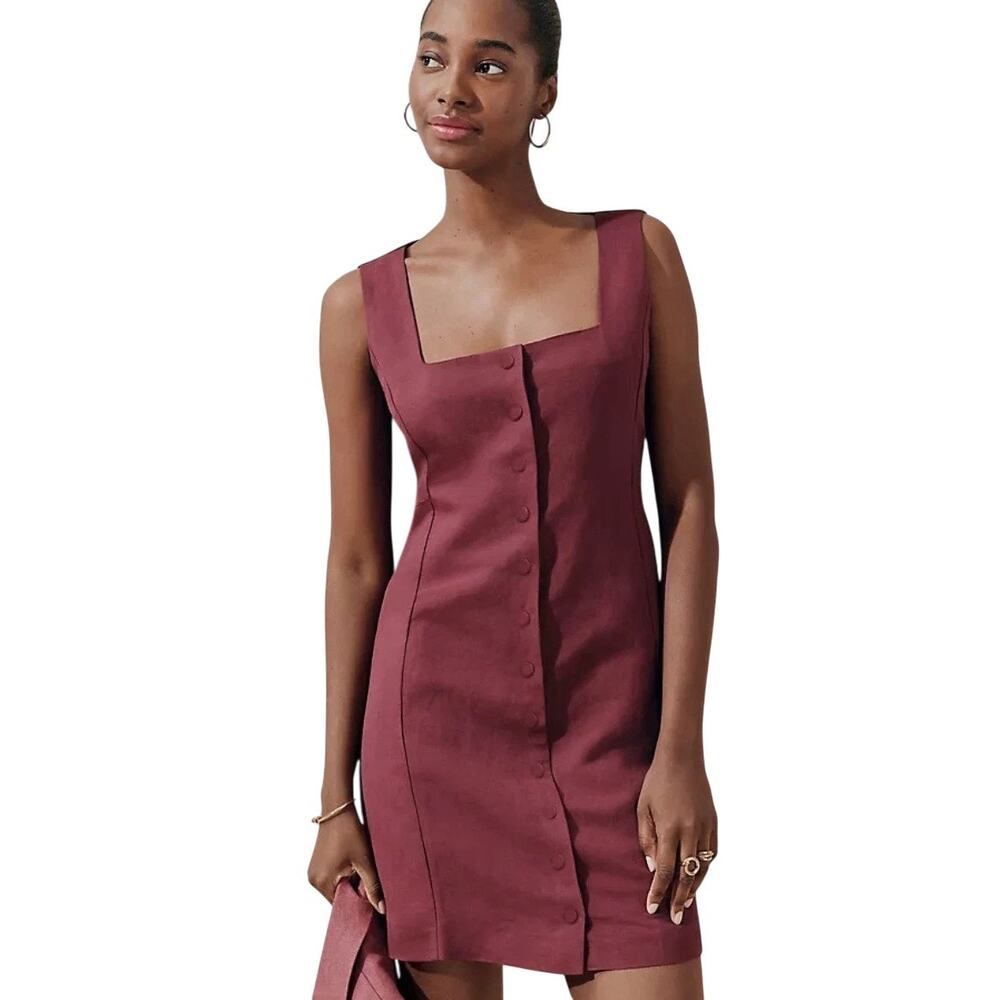 12 Ann Taylor Sleeveless Jewel Neck Sheath Dress Moroccan Red LinenBlend